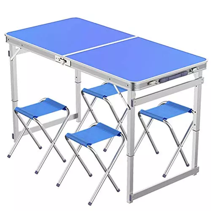 Aluminium Alloy U-shape Multifunction Blue Table and Chair Set