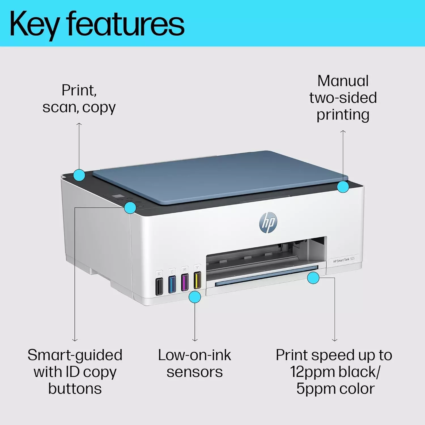 HP Smart Tank All in one 525 Grey, White Inkjet Printer