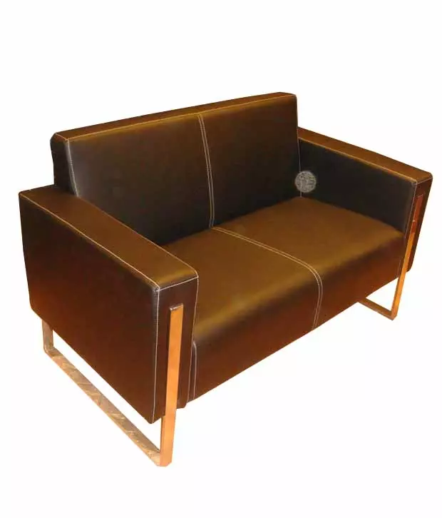 Two Seater BrownLeatherette Office Sofa