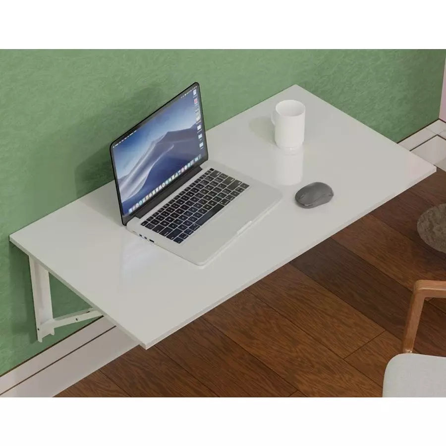 Folktail 16x32 inch Metal Wall Mounted Table Matte White Glossy Finish